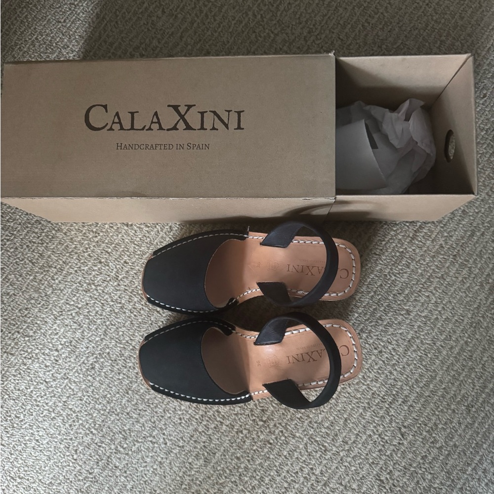 Calaxini Black suede wedge Sandals, sling back, size 36 (European size), NWT